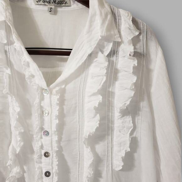 JP and Mattie Cascade Ruffle Shirt Blouse White Sz Small Cottage Regency Romance - Picture 4 of 14
